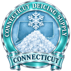 Connecticut Deicing Supply badge: snowflake and Connecticut outline over a salt pile